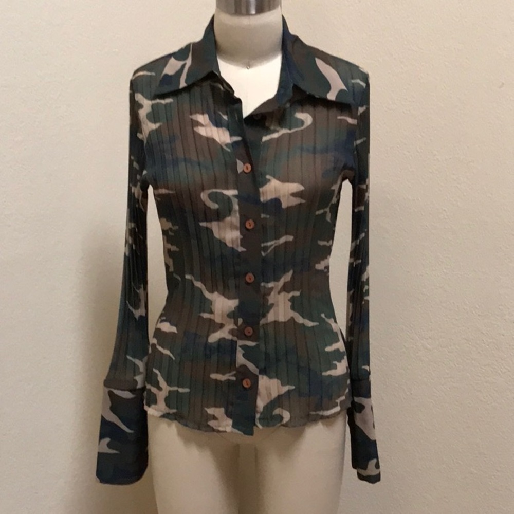 Vintage Bebe Camouflaged Dress Blouse